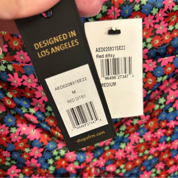 AFRM NEW Corinne Cutout side shirred knit mini dress red ditsy Medium coquette - Picture 8 of 13